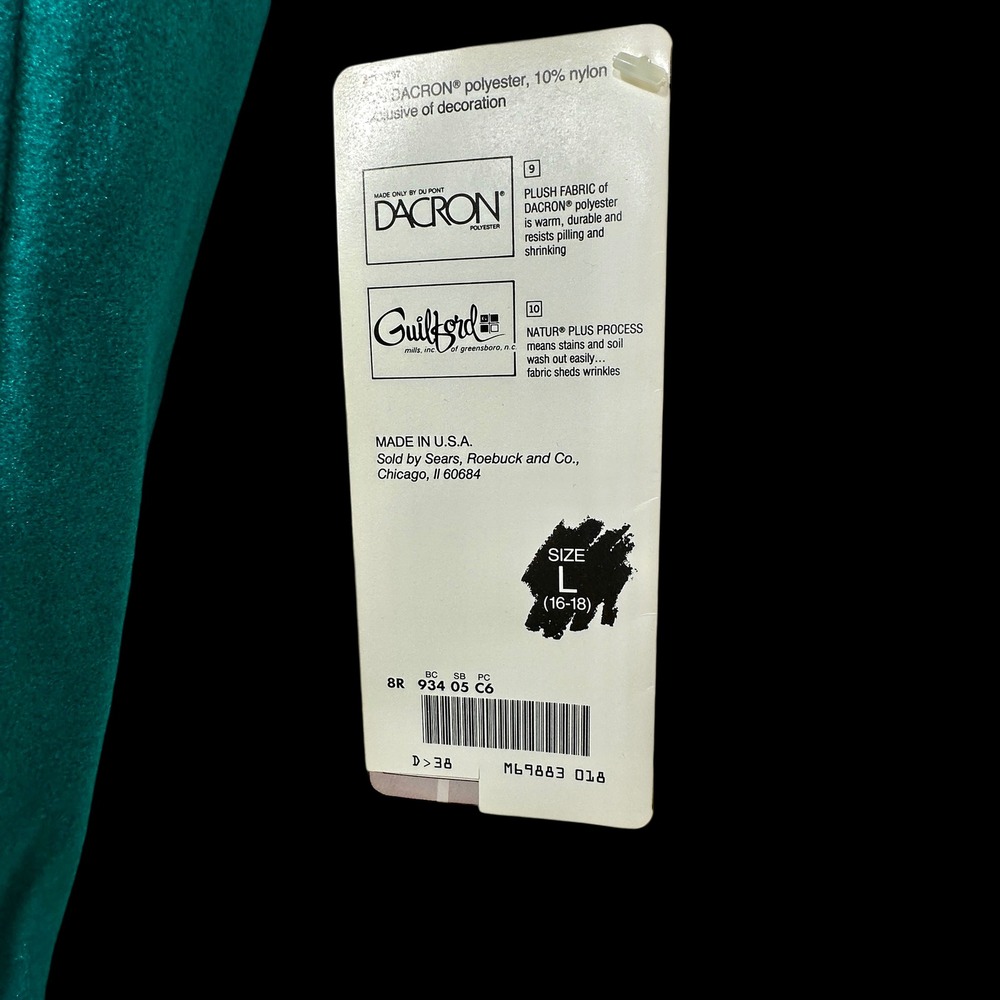 Carriage Court Teal Plush Zipper Front Robe Long Sleeve Full Length Size L 16 18 - Picture 7 of 9